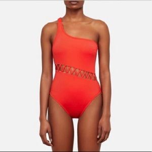 KENNETH COLE Caged Red One Shoulder One Piece XL-NWT
